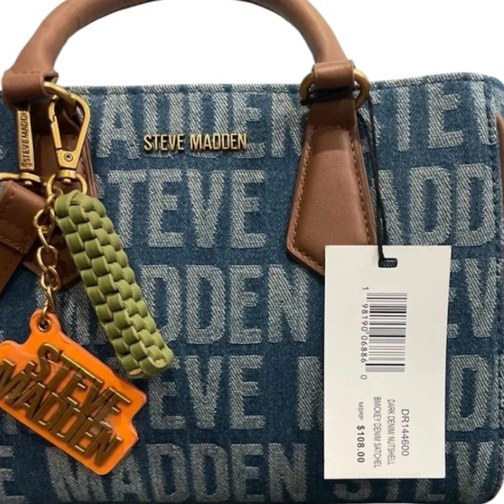 NWT Steve Madden BMICKEY Denim Logo Satchel Handbag $108_3